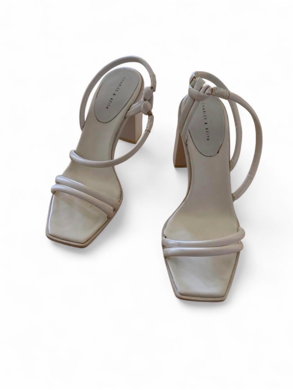 Charles & Keith Beige Square-Toe Strappy Heel Sandals
